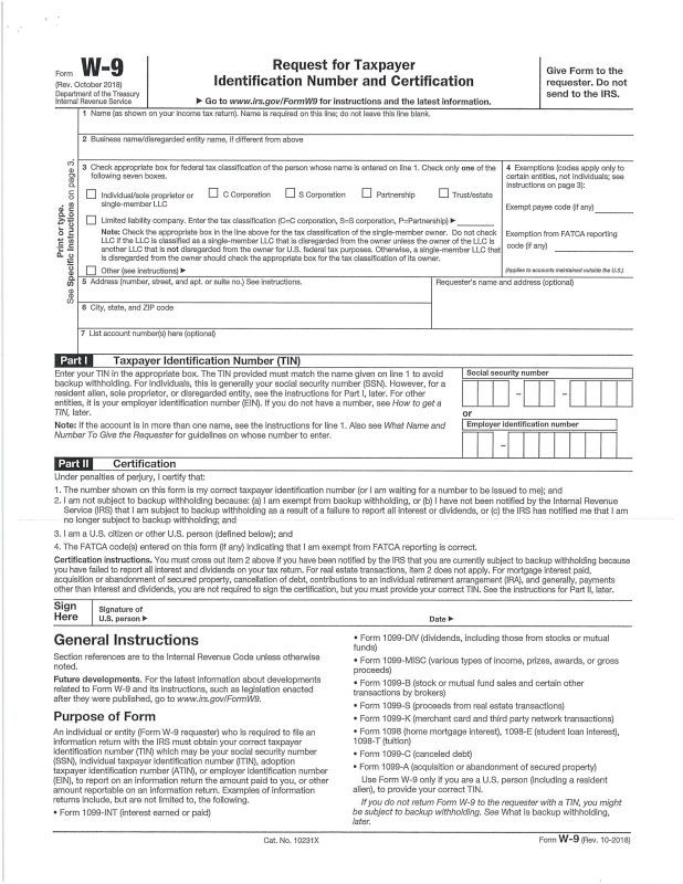 IRS W9 Form<br />
